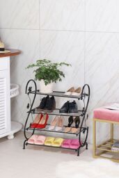 Living and Home Metal 4 Tier S-Shape Shoe Rack Shoe Storage Organizer Plant Stand in Black - thumbnail 6