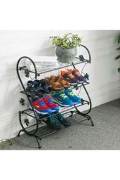 Living and Home Metal 4 Tier S-Shape Shoe Rack Shoe Storage Organizer Plant Stand in Black - thumbnail 5