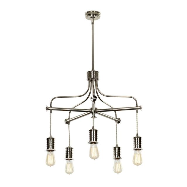 Loops 5 Bulb Chandelier LIght Highly Polished Nickel LED E27 60W in Metallics