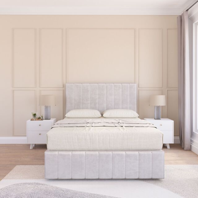 Sloomy California Divan Bed Set With No drawers & Matching Footboard - Plush Velvet in Silver - Size: Super King - image 1
