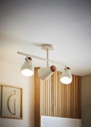 ValueLights Parker Gloss with Walnut Wood Dome Lamp Shade 3 Way Bar Ceiling Light in Cream