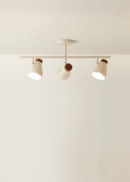ValueLights Parker Gloss with Walnut Wood Dome Lamp Shade 3 Way Bar Ceiling Light in Cream - thumbnail 2