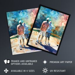 "Artery8 Two Golfer Friends in Bunker Watercolour Golf Sun Wall Art Print in Blue - Size: W18"" x H24""" - thumbnail 2
