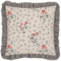 Paoletti Linen Renata Floral Printed Ruffle Cushion - Size: 50 cm x 50 cm - thumbnail 2