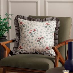 Paoletti Linen Renata Floral Printed Ruffle Cushion - Size: 50 cm x 50 cm
