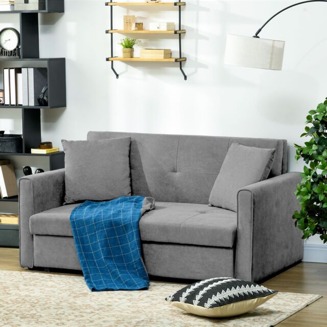 HOMCOM Convertible 2 Seater Sofa Bed with 2 Cushions Storage for Living Room in Grey - image 1