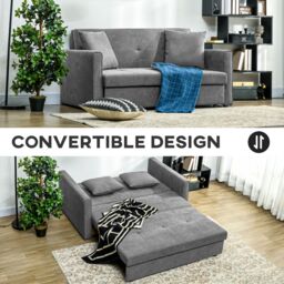 HOMCOM Convertible 2 Seater Sofa Bed with 2 Cushions Storage for Living Room in Grey - thumbnail 4