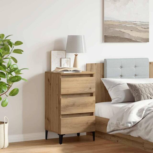 Berkfield Home Classic Bed Cabinet with Metal Legs Artisan Oak 40x35x69 cm in Brown - Size: 40 x 35 x 69 cm - image 1