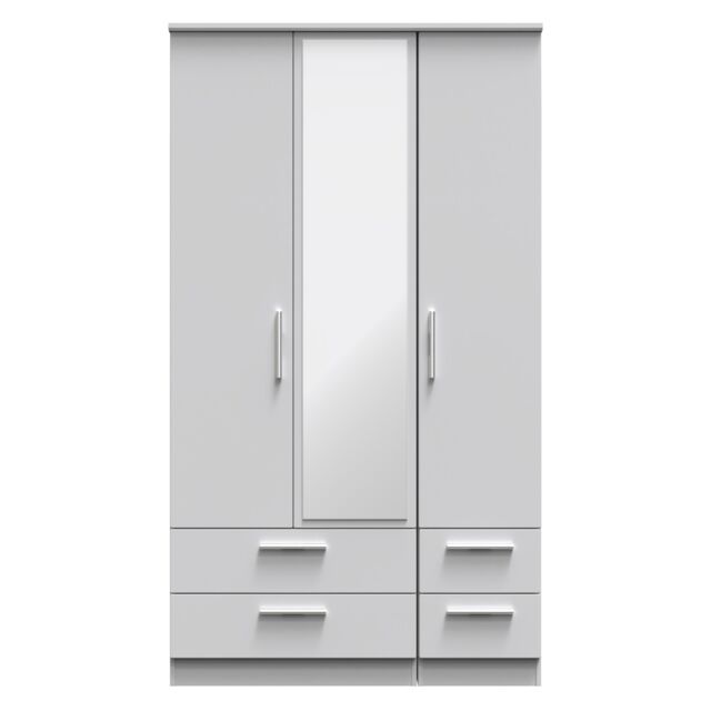 Ready Assembled 2 U Windsor Tall Triple 2 Drawer Mirror + Drawer Wardrobe (Ready Assembled) in Mid Grey - image 1
