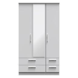 Ready Assembled 2 U Windsor Tall Triple 2 Drawer Mirror + Drawer Wardrobe (Ready Assembled) in Mid Grey - thumbnail 1