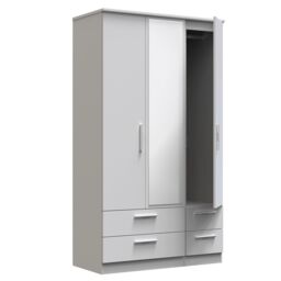 Ready Assembled 2 U Windsor Tall Triple 2 Drawer Mirror + Drawer Wardrobe (Ready Assembled) in Mid Grey - thumbnail 6