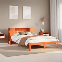 Berkfield Home Bookcase Bed without Mattress Wax Brown 135x190 cm Doouble Solid Wood Pine - thumbnail 1