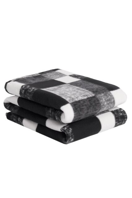 OHS Tartan Check Fleece Throw Winter Warm Soft Blanket in Black - Size: 120 cm x 150 cm - image 1