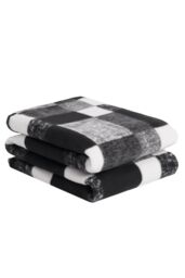 OHS Tartan Check Fleece Throw Winter Warm Soft Blanket in Black - Size: 120 cm x 150 cm - thumbnail 1