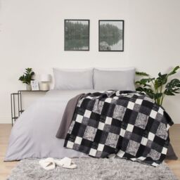 OHS Tartan Check Fleece Throw Winter Warm Soft Blanket in Black - Size: 120 cm x 150 cm - thumbnail 5