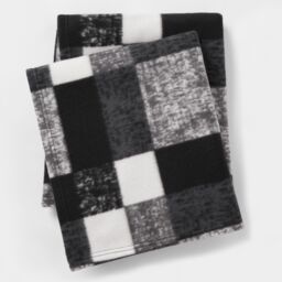 OHS Tartan Check Fleece Throw Winter Warm Soft Blanket in Black - Size: 120 cm x 150 cm - thumbnail 2