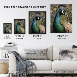 "Artery8 Curious Peacock Detailed Pen & Ink Study Turquoise Modern Extra Large XL Wall Art Poster Print - Size: W24"" x H32""" - thumbnail 3