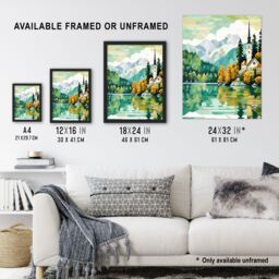 Artery8 Lake Bled Artwork Orange Green 17th Century Church On Slovenia Island Reflecting On Turquoise Water Unframed Wall Art Print Poster Home Decor - thumbnail 3