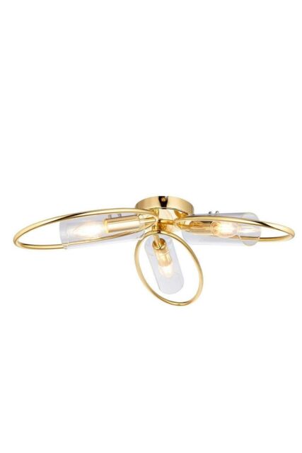 Netlighting Amari Multi Arm Glass Semi Flush Ceiling Lamp Polished Brass Plate Glass in Gold - image 1