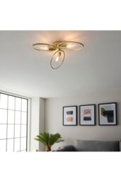 Netlighting Amari Multi Arm Glass Semi Flush Ceiling Lamp Polished Brass Plate Glass in Gold - thumbnail 3