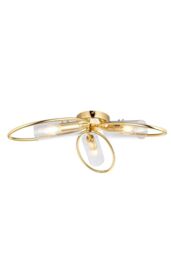 Netlighting Amari Multi Arm Glass Semi Flush Ceiling Lamp Polished Brass Plate Glass in Gold