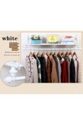 Living and Home 28 x 60cm Wall Mounted Metal Clothes Garment Rack Shop Display Shelf with Holder in White - Size: 28 x 60 cm - thumbnail 2