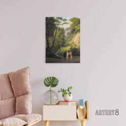 "Artery8 CW Eckersberg The Devil's Cleft at Liselund Manor Canvas Art Print in Green - Size: W12"" x H16""" - thumbnail 3