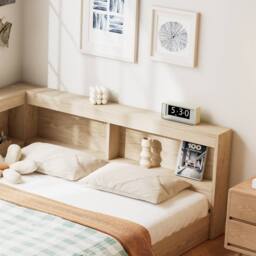 Merax 4ft6 Double Oak Wooden Cabin Bed Frame with Corner Storage Bookshelf in Light Oak - thumbnail 9