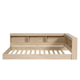 Merax 4ft6 Double Oak Wooden Cabin Bed Frame with Corner Storage Bookshelf in Light Oak - thumbnail 5