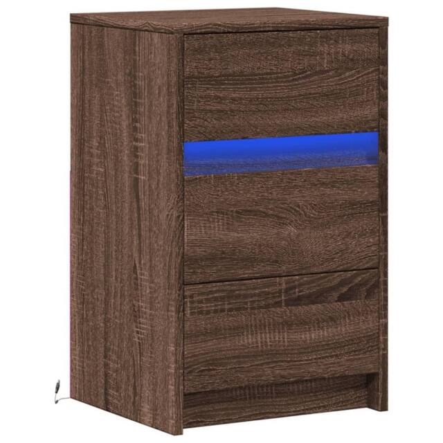 Berkfield Home Stylish Bedside Cabinet with LED Lights Brown Oak Engineered Wood - image 1