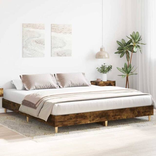 Berkfield Home Durable Bed Frame without Mattress Smoked Oak 180x200cm Engineere in Brown - Size: Super King - image 1