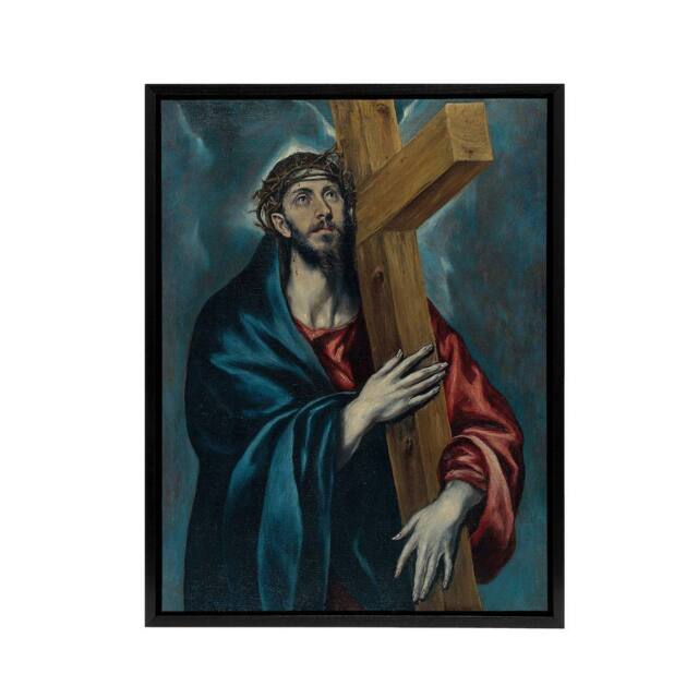 "Artery8 Jesus Christ Carrying The Cross El Greco Black Framed Canvas Wall Art - Size: W12"" x H16""" - image 1