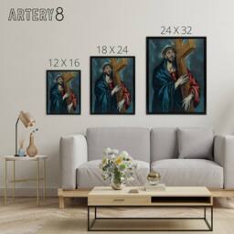 "Artery8 Jesus Christ Carrying The Cross El Greco Black Framed Canvas Wall Art - Size: W12"" x H16""" - thumbnail 4