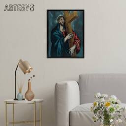 "Artery8 Jesus Christ Carrying The Cross El Greco Black Framed Canvas Wall Art - Size: W12"" x H16""" - thumbnail 3