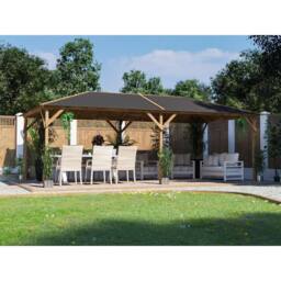 Dunster House Wooden Garden Gazebo 6x3m Hot Tub Shelter, Roof Shingles, Utopia 630 in Brown - thumbnail 5