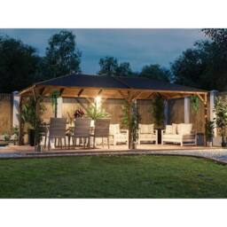 Dunster House Wooden Garden Gazebo 6x3m Hot Tub Shelter, Roof Shingles, Utopia 630 in Brown - thumbnail 3