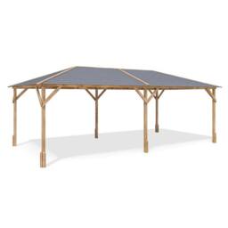 Dunster House Wooden Garden Gazebo 6x3m Hot Tub Shelter, Roof Shingles, Utopia 630 in Brown - thumbnail 1