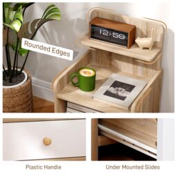HOMCOM Bedside Table with Drawer for Bedroom, Living Room, Natural Wood Effect in Natural White - thumbnail 6