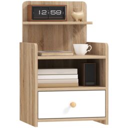 HOMCOM Bedside Table with Drawer for Bedroom, Living Room, Natural Wood Effect in Natural White - thumbnail 2