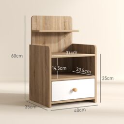 HOMCOM Bedside Table with Drawer for Bedroom, Living Room, Natural Wood Effect in Natural White - thumbnail 3