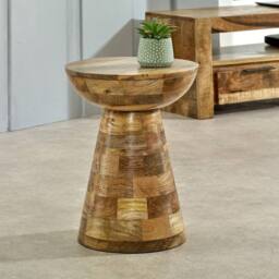Indian Hub Surrey Round Side Table Mushroom Style - Mango Wood L36 x W36 x H46cm in Brown - thumbnail 2