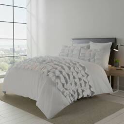 Snug City Ruffle Border Duvet Cover Soft Elegant Bedding Set with Pillowcases in Silver - Size: Super King