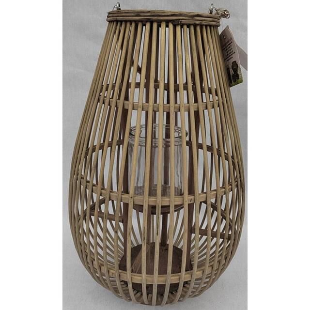 Lemon Pavilion Furniture and Decor Medium Ellipse Lantern with Glass Holder - Wicker - L28 x W28 x H42 cm in Brown