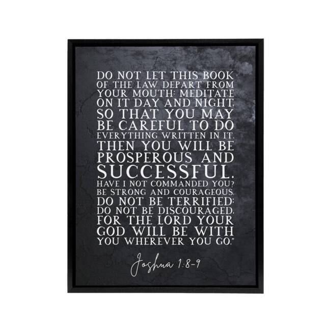 "Artery8 Joshua 1 8 9 Be Strong & Bible Quote Framed Canvas Wall Art Print in Grey - Size: W12"" x H16""" - image 1