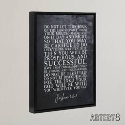 "Artery8 Joshua 1 8 9 Be Strong & Bible Quote Framed Canvas Wall Art Print in Grey - Size: W12"" x H16""" - thumbnail 2