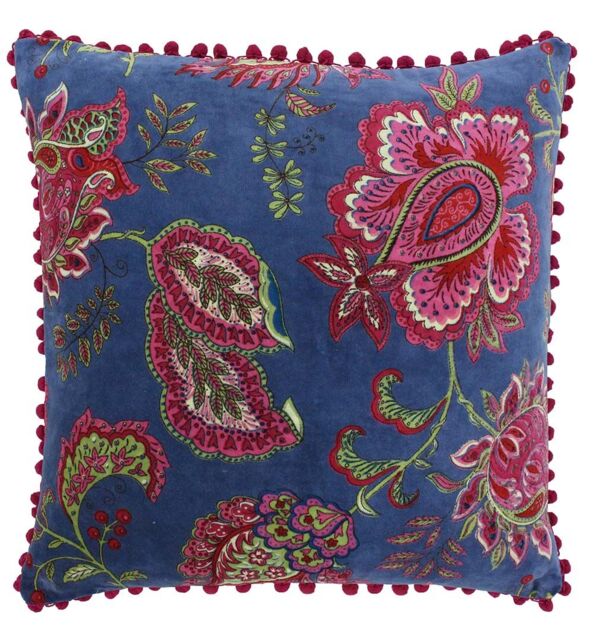Paoletti Malisa Paisley Velvet Cushion in Blue