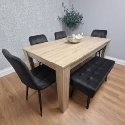 KOSY KOALA Modern Oak Table with 4 Black Velvet Chairs & a Black Velvet Benche - thumbnail 1