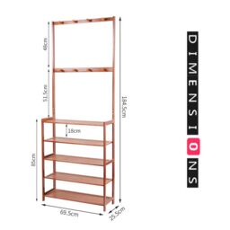 Modcraft Large Wooden Hat & Coat Stand with 5 Tiers & Shoe Rack in Brown - thumbnail 3