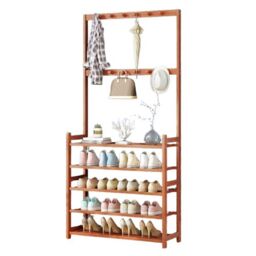 Modcraft Large Wooden Hat & Coat Stand with 5 Tiers & Shoe Rack in Brown - thumbnail 2