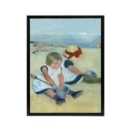 "Artery8 Children Playing on the Beach Cassatt Vintage Framed Canvas Wall Art - Size: W12"" x H16""" - thumbnail 1